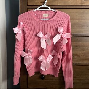 Simons Twik Satiny Bows Ribbed Sweater